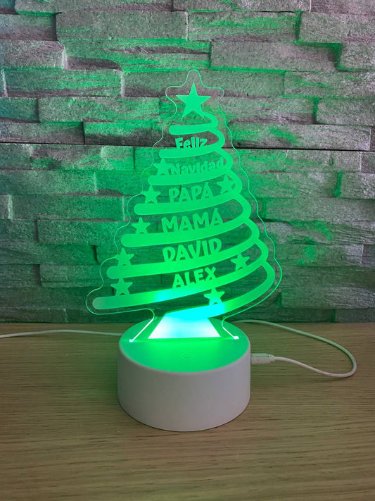 Lampe sapin de Noël avec les prénoms de la famille