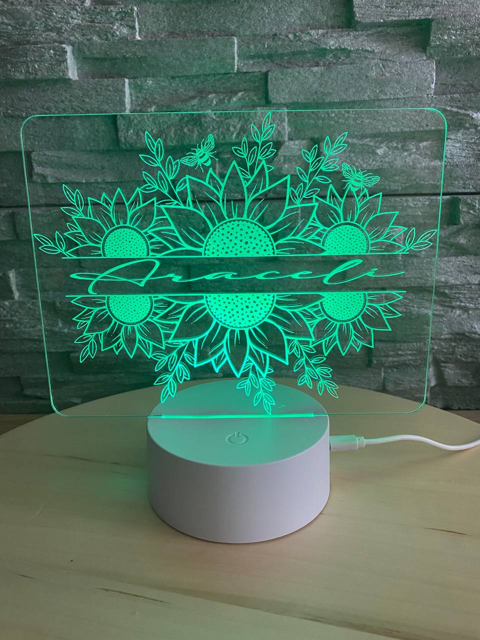 Lampe tournesols avec prénom – vue 2