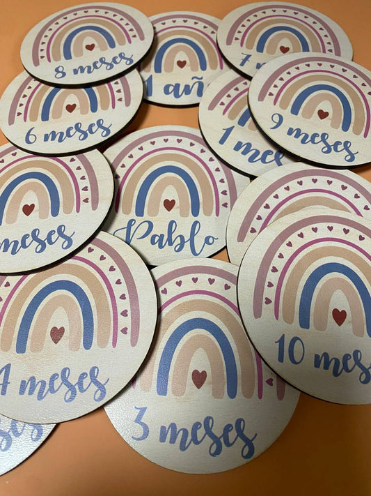 Cartes étapes bébé arc-en-ciel minimaliste
