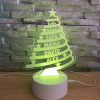 Lampe sapin de Noël avec les prénoms de la famille