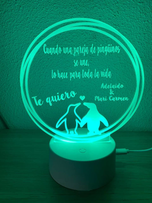 Lampe LED couple de pingouins