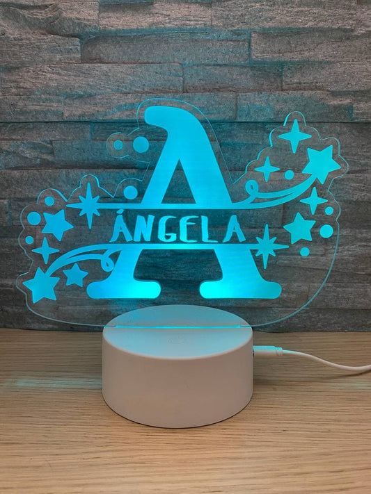 Lampe LED initiale et prénom avec étoiles