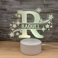 Lampe LED initiale et prénom avec étoiles