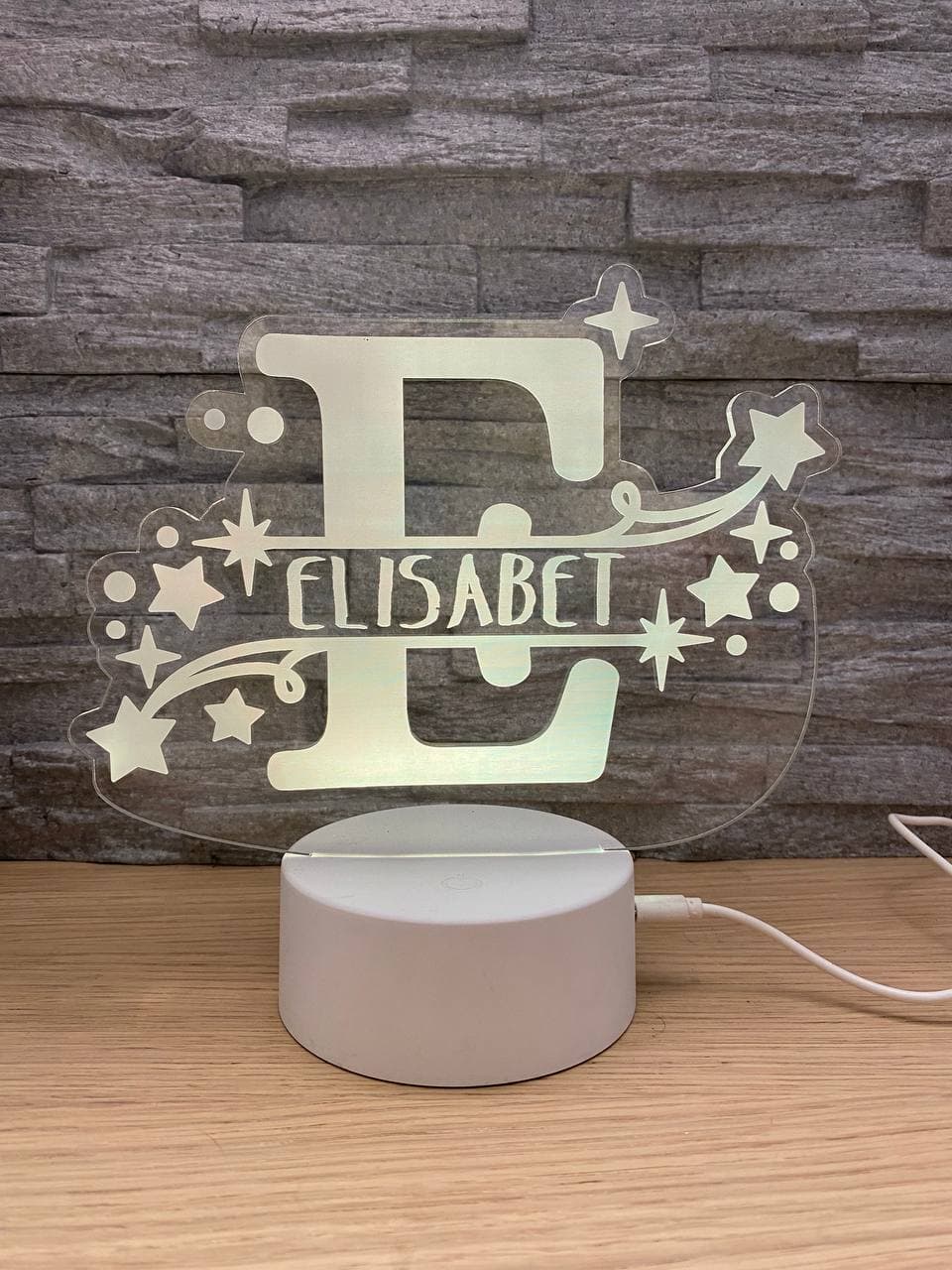Lampe LED initiale et prénom avec étoiles – vue 3